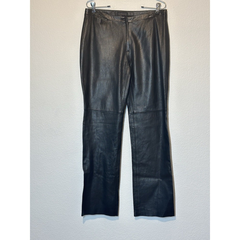 Max Azria Womens Sz 10 Pant Black‎ Leather Straight Leg Raw Hem 31x31